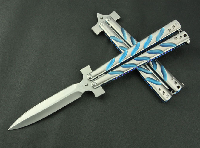 Butterfly - C45 blue titanium swing knife