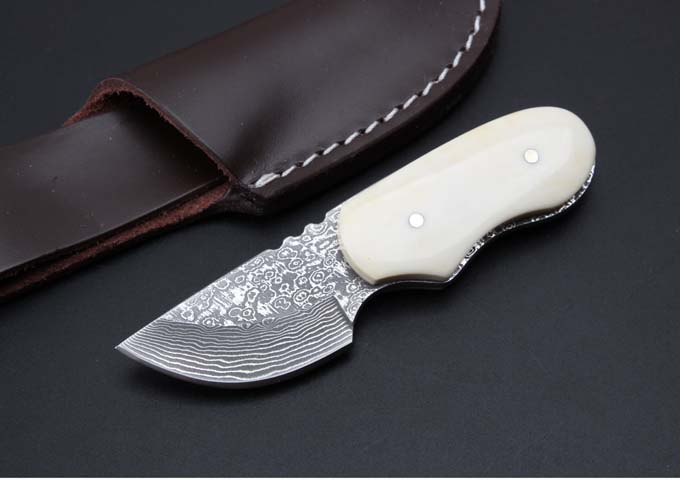 Animal bone hilt. - Damascus mini dagger