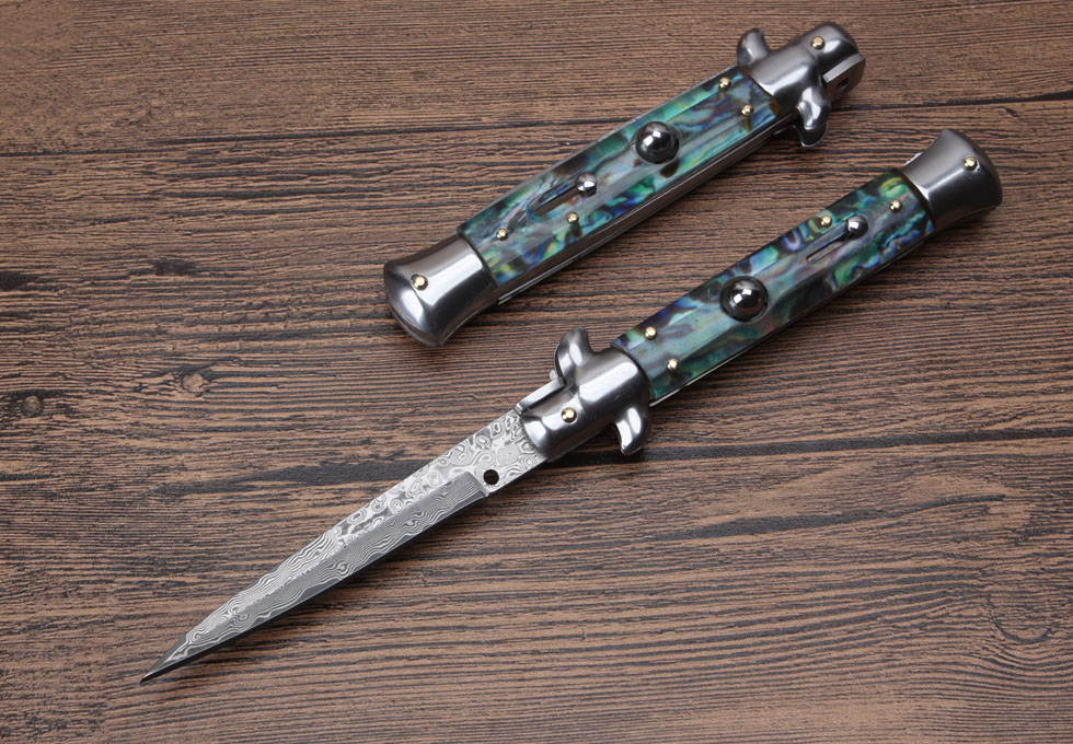 9 inches AKC Italy awabi jump knife bayonet blade (Damascus)